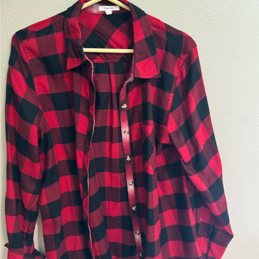 Maurices Red and Black Casual Button Down Shirt